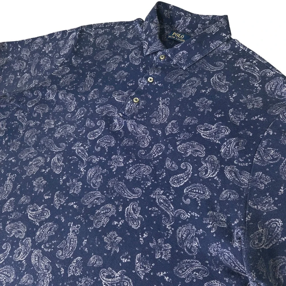 Polo Ralph Lauren Shirt Mens Large Blue Paisley Golf Relaxed Fit Cotton XXL‎